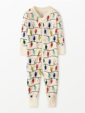 Hanna Andersson Cream Bright Lights Christmas Knit Infant One-Piece Pajamas